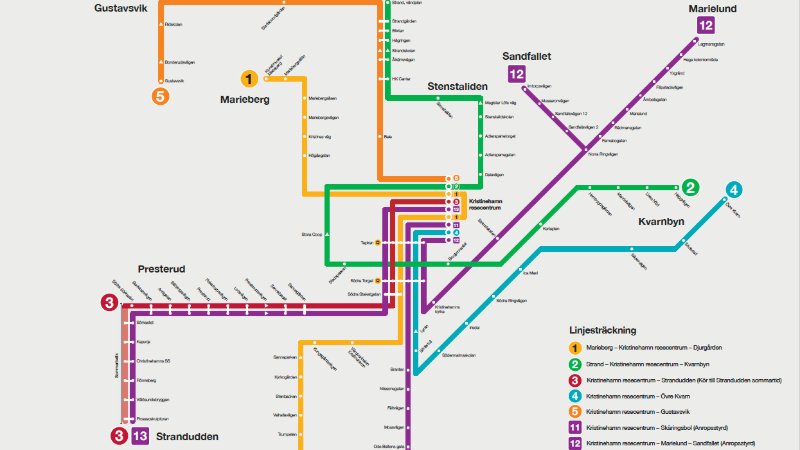 kartbild på det nya linjenätet i Kristinehamn
