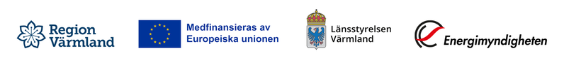 Loggor från Region Värmland, Länsstyrelsen Värmland, Energimyndigheten samt en logga med texten Medfinansieras av Europeiska regionen.